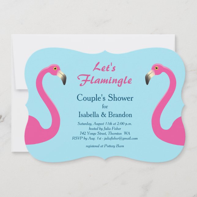 Blue Flamingo Beach Couple's Dusche Einladung (Vorderseite)