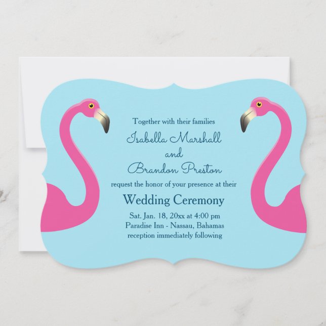 Blue Flamingo Beach Einladung zur Hochzeit (Vorderseite)