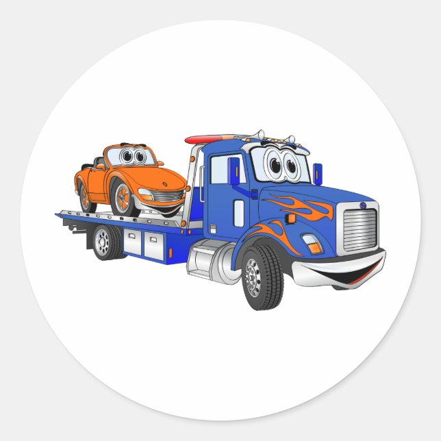 Blue Flatbed Tow Truck Runder Aufkleber (Vorderseite)