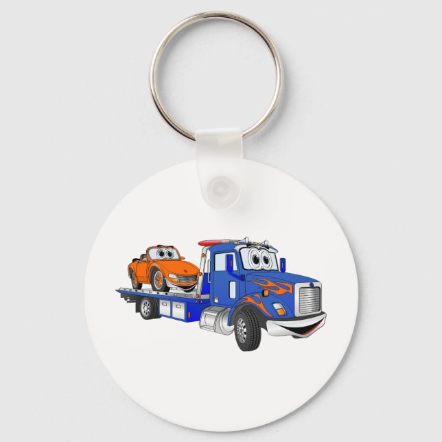 Blue Flatbed Tow Truck Schlüsselanhänger (Vorderseite)