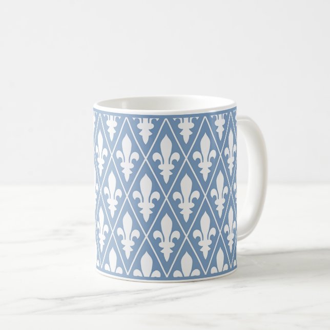 Blue Fleur-de-Lys Lattice Coffee Tasse (VorderseiteRechts)