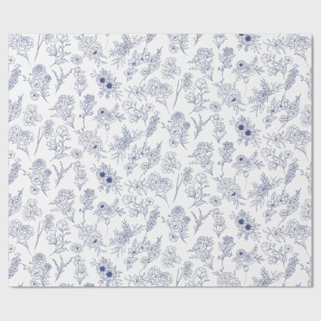 blue fleurs de saison geschenkpapier (Flach)