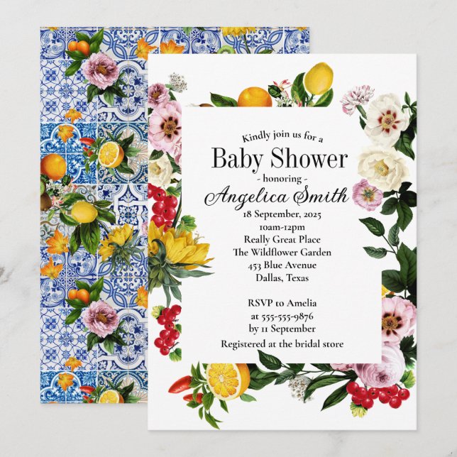 Blue Fliesen Mediterrane Muster Baby Dusche Einladung (Vorne/Hinten)