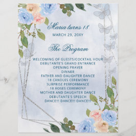Blue Floral 18 Candles and Roses Ceremony Program
