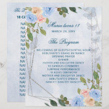 Blue Floral 18 Kerzen und Rose Zeremonie Programm