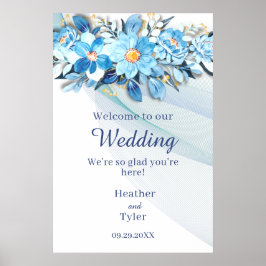 Blue Floral 24"x36" Begrüßungszeichen Poster