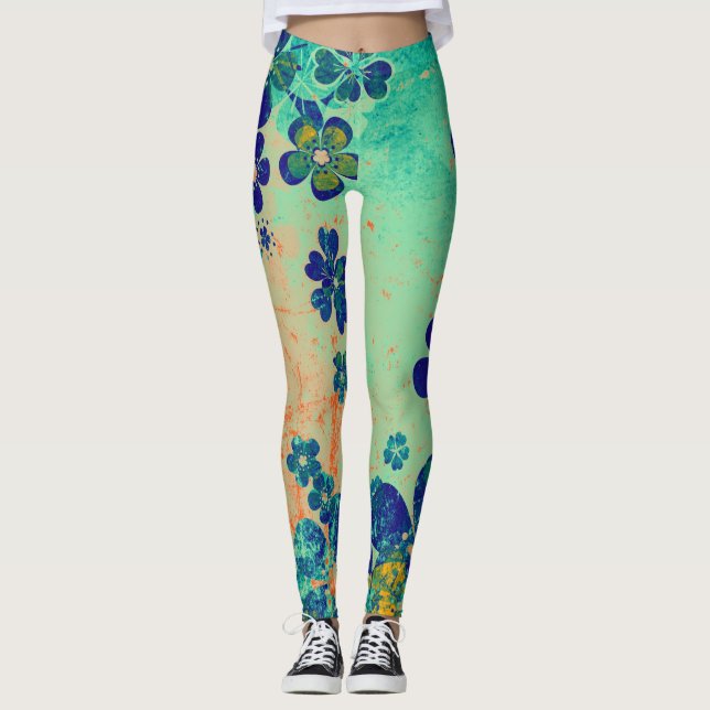 Blue Floral #2 Leggings (Vorderseite)