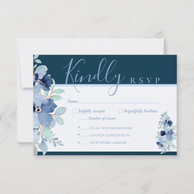 Blue Floral 3,5" x 5" Response Card RSVP Karte (Vorderseite)