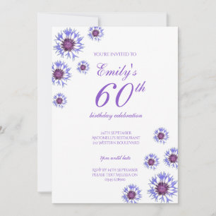 Blue Floral 60e anniversaire de fête Invitation