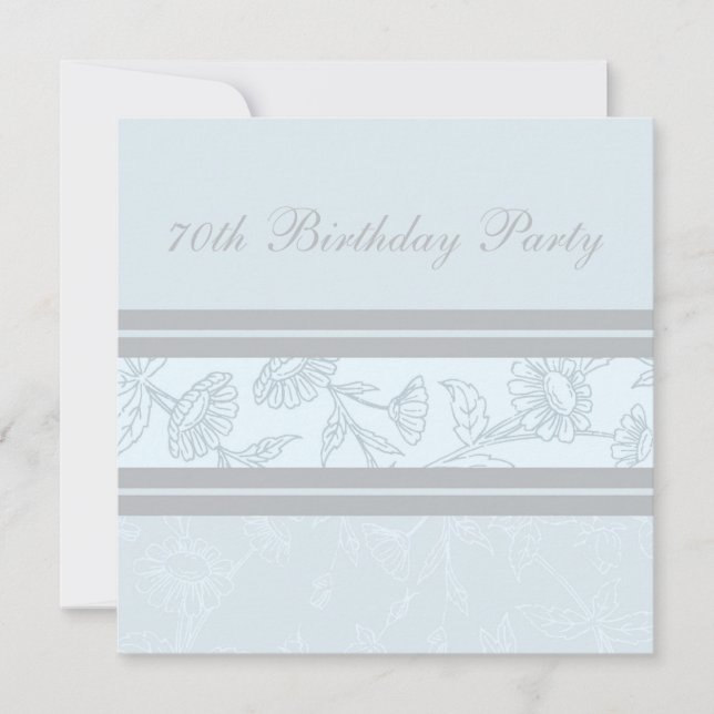 Blue Floral 70th Birthday Party Invitations (Devant)