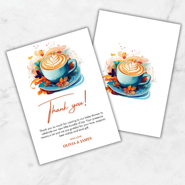 Blue Floral A Baby ist das Brechen der Coffee Baby Dankeskarte (Blue Floral A Baby is Brewing Coffee Baby Shower Thank You Card )