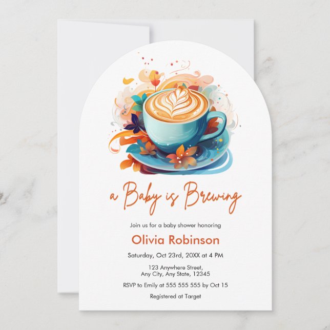 Blue Floral A Baby ist das Brechen der Coffee Baby Einladung (Vorderseite)