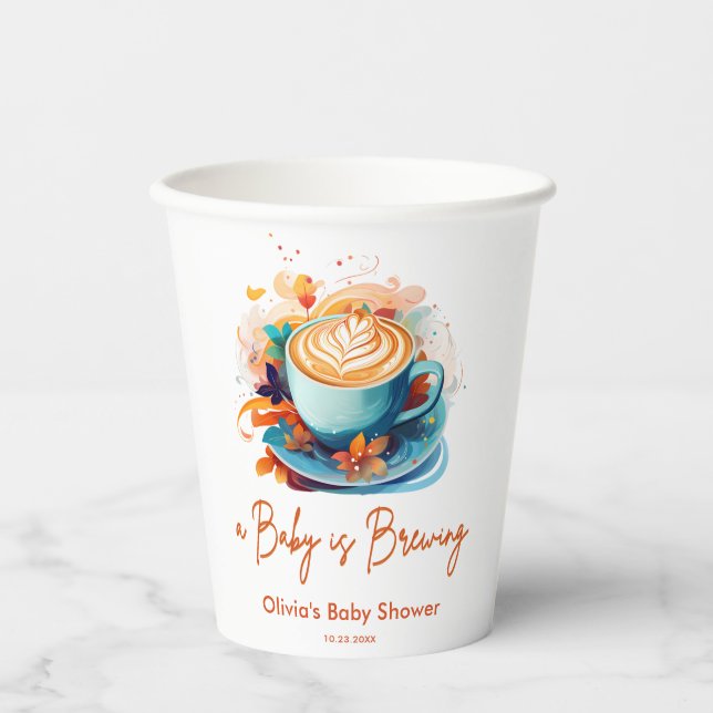 Blue Floral A Baby ist das Brechen der Coffee Baby Pappbecher (Vorderseite)