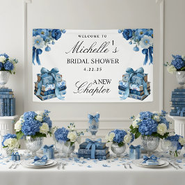 Blue Floral A New Chapter Brautparty Banner