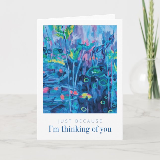 Blue Floral Abstraktes Denken Sie an Sie Dankeskarte (Vorderseite)