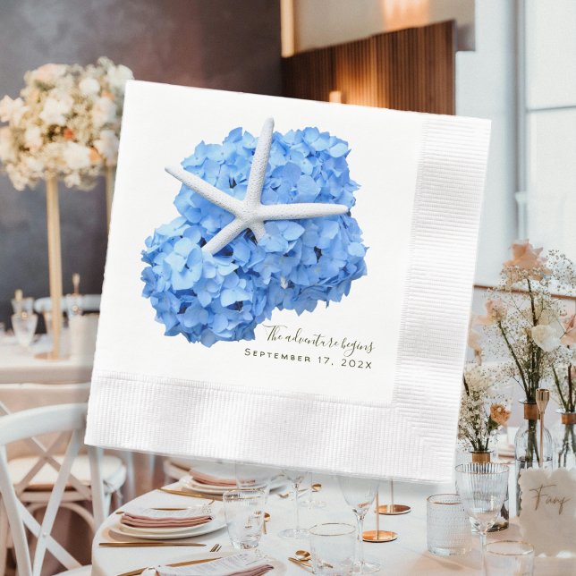 Blue Floral Adventure Begins Hochzeiten von Napkin Serviette (Von Creator hochgeladen)