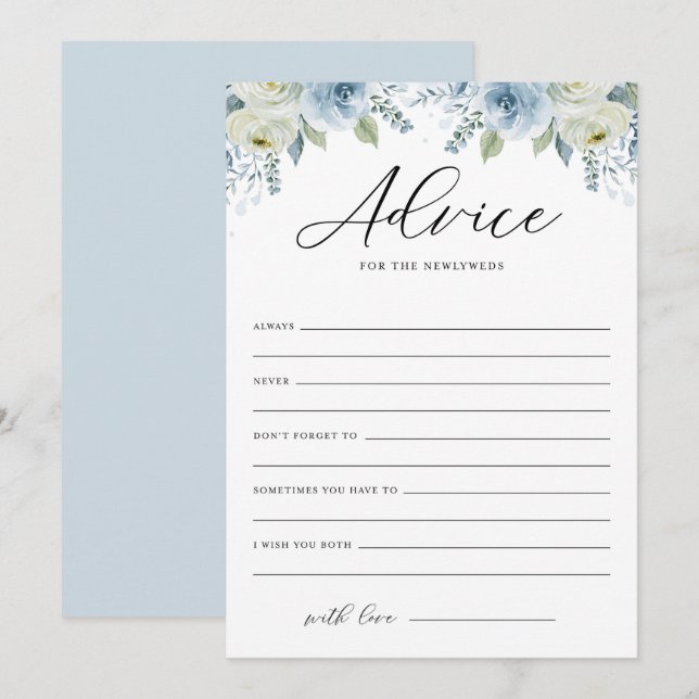 Blue Floral Advice for Newlyweds Einladung (Vorne/Hinten)