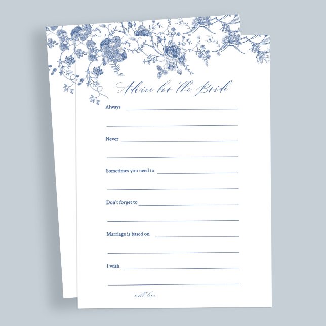 Blue Floral Advice for the Bride Cards Einladung (Von Creator hochgeladen)