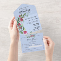 Blue Floral All in one Wedite Einladung No ENV Req