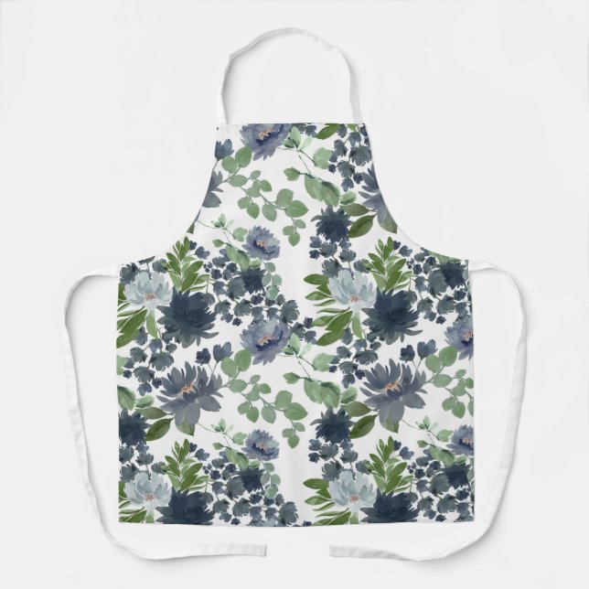 Blue Floral All-Over Print Apron Schürze (Vorderseite)