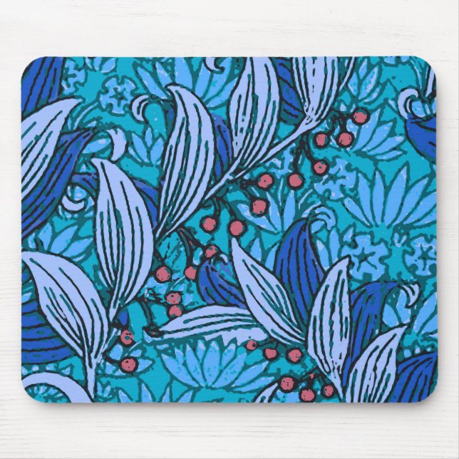 Blue Floral Antique Boho Modern Mousepad (Vorne)
