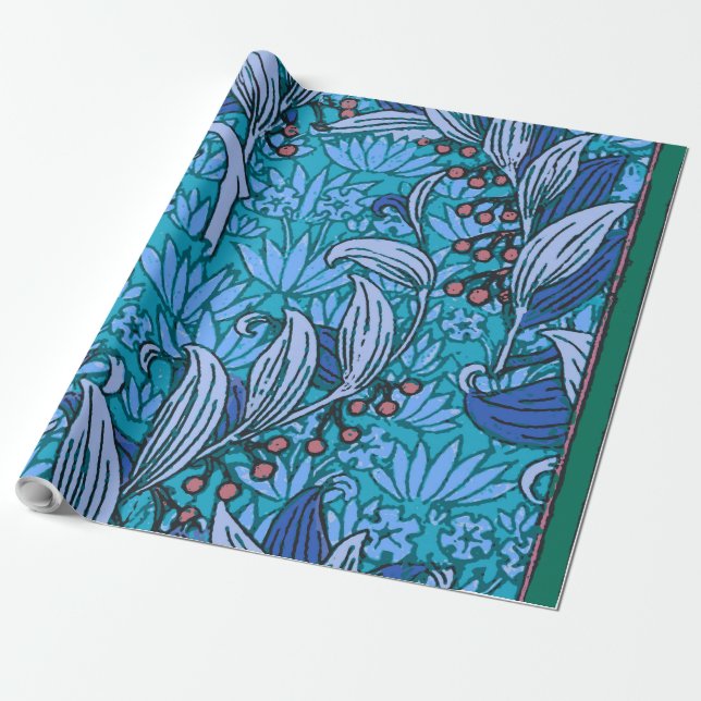 Blue Floral Antique Boho Moderne Geschenkpapier (Ungerollt)