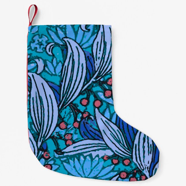Blue Floral Antique Boho Moderne Kleiner Weihnachtsstrumpf (Vorderseite)