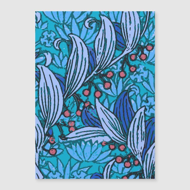 Blue Floral Antique Boho Moderne Magnetkarte (Vorderseite)