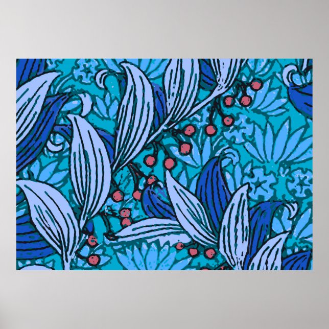 Blue Floral Antique Boho Moderne Poster (Vorne)