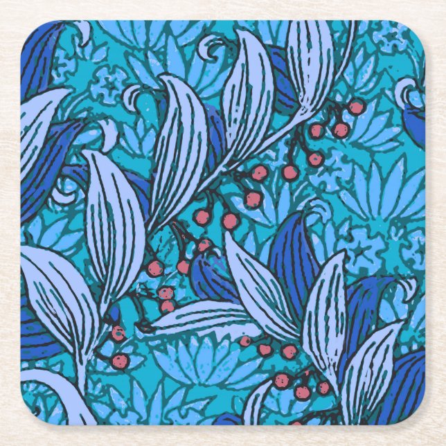 Blue Floral Antique Boho Moderne Rechteckiger Pappuntersetzer (Vorderseite)