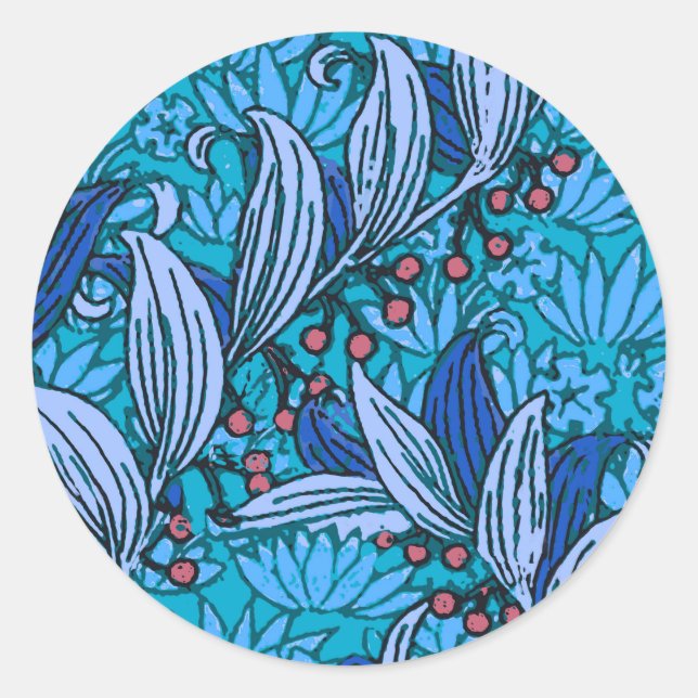 Blue Floral Antique Boho Moderne Runder Aufkleber (Vorderseite)