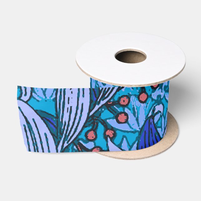 Blue Floral Antique Boho Moderne Satinband (Spule)