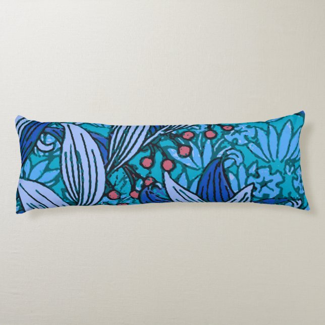 Blue Floral Antique Boho Moderne Seitenschläferkissen (Rückseite)