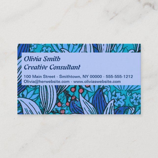 Blue Floral Antique Boho Moderne Visitenkarte (Vorderseite)