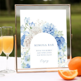 Blue Floral Arch Brautparty Mimosa Bar Sign Poster