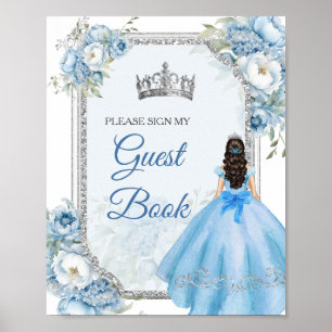 Blue Floral Argent Couronne Quinceañera Livre d'or
