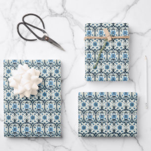 Blue Floral Art Nouveau Geschenkpapier Set