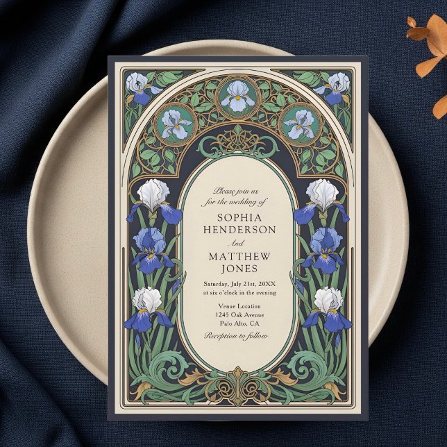 Blue Floral Art Nouveau Hochzeit Einladung (Von Creator hochgeladen)