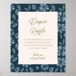 Blue Floral Baby Dusche 8x10 Windelwindeln Poster