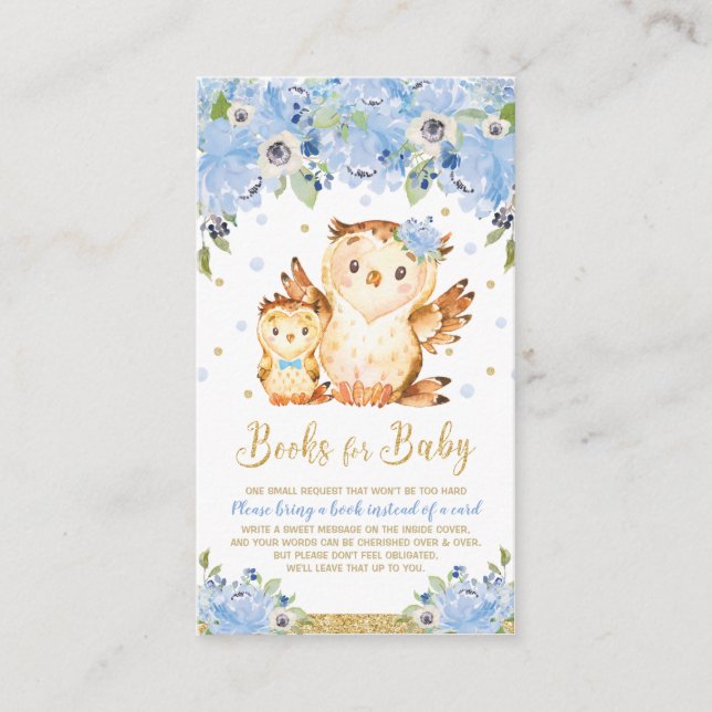 Blue Floral Baby Dusche Bringen Sie ein Buch Begleitkarte (Vorderseite)