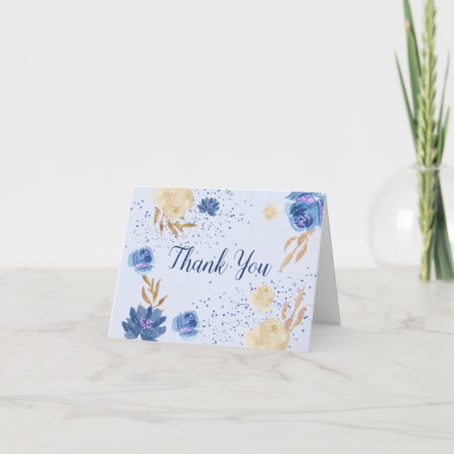 Blue Floral Baby Dusche Dankeskarte (Vorderseite)