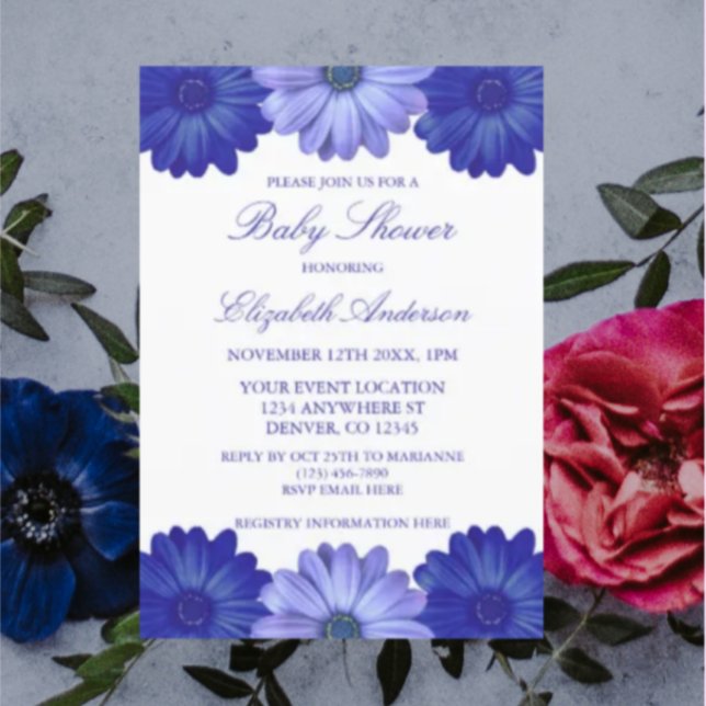 Blue Floral Baby Dusche Einladung (Von Creator hochgeladen)