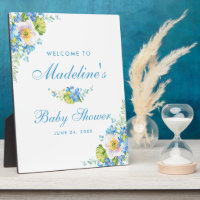 Blue Floral Baby Dusche Willkommen