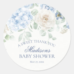 Blue Floral Baby in Bloom Baby Shower Circle Runder Aufkleber