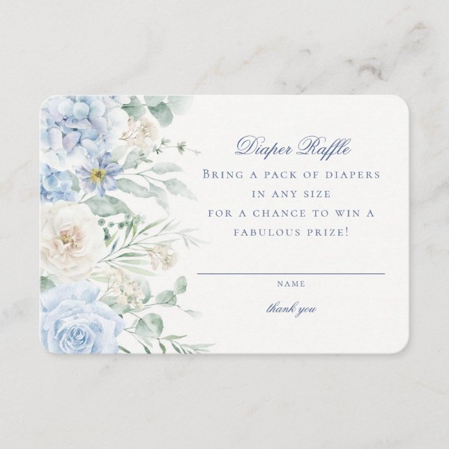 Blue Floral Baby in Bloom Diaper Raffcard Begleitkarte (Vorderseite)