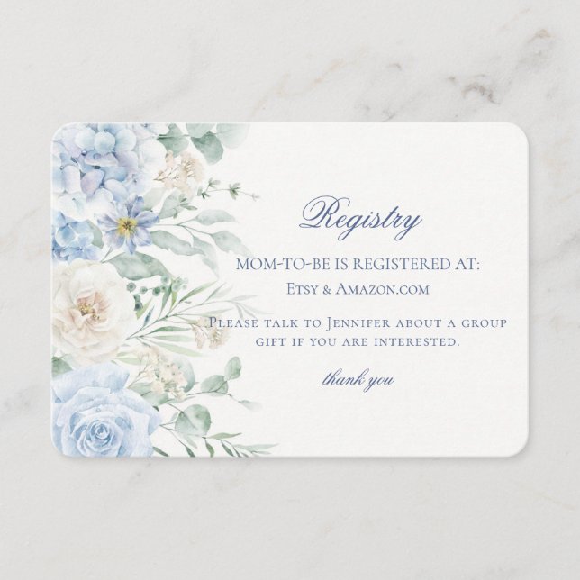 Blue Floral Baby in Bloom Hydrangea Baby Registry Begleitkarte (Vorderseite)