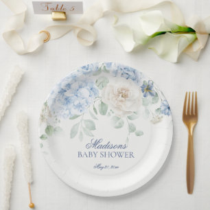 Blue Floral Baby in Bloom Hydrangea Babydusche Pappteller