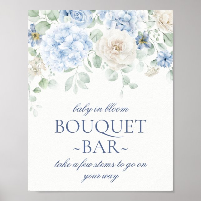 Blue Floral Baby in Bloom Hydrangea Bouquet Bar Poster (Vorne)