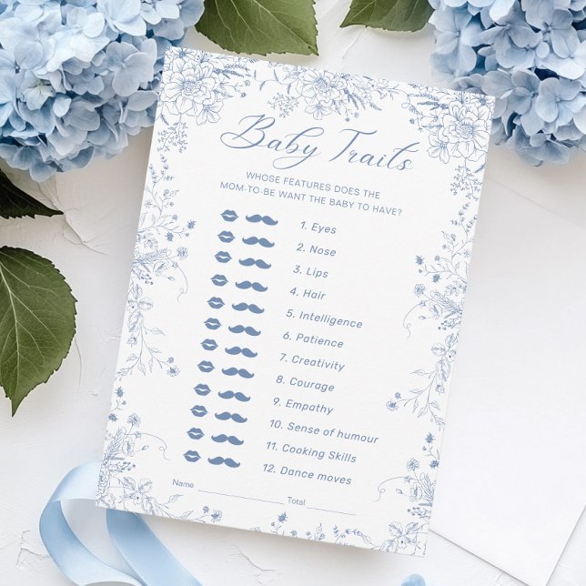 Blue Floral Baby Shooter Baby Trails Game Card Einladung (Von Creator hochgeladen)