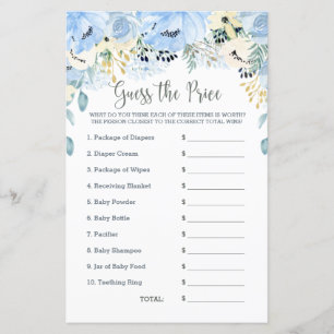 Blue Floral Baby Shower Game rät den Preis